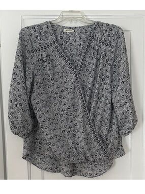 Max Studio Faux Wrap Blouse 1X | Boho Floral Print 3/4 Sleeve Plus Size Work Top